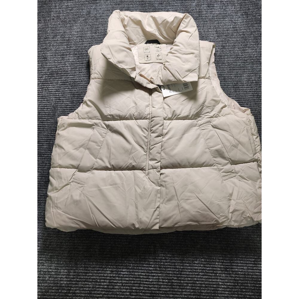 Puffit Cream Womens L High Neck Puffer Vest Side Pockets Outerwear Cozy